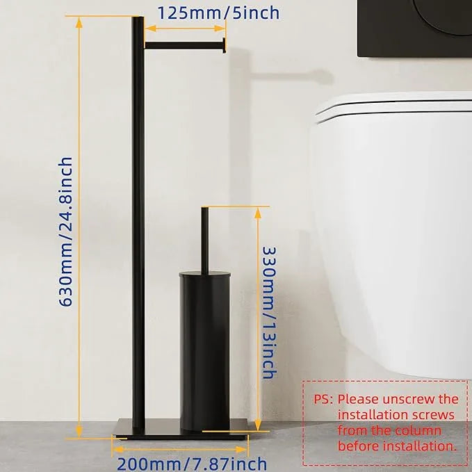 RUACQ Toilet Paper Holder Stand with Toilet Brush and Holder Set, 304 Stainless Steel Bathroom Toilet Tissue Paper Roll Holder Free Standing, Weighted Base, Heavy Duty (Matte Black) - ModernBath