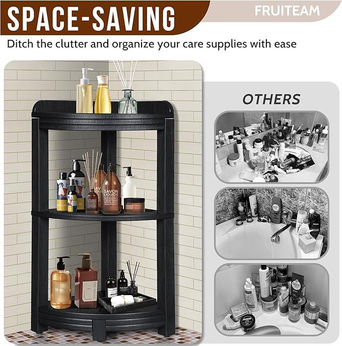 FRUITEAM Corner Shower Shelves for Bathroom, HDPE Waterproof Shower Shelf for Inside Shower, 3-Tier Free-Standing Shower Organizer, Space Saving Corner Storage for Toiletries, Bath Accessories - ModernBath