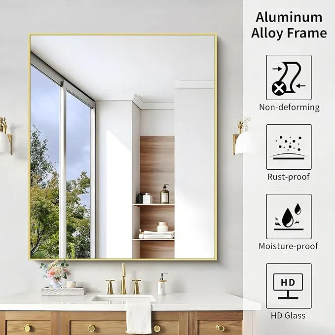 KOCUUY Large Gold Bathroom Mirror, 48x40 Inch Rectangular Mirror for Bathroom Sink, Oversized Wall Mirror with Metal Gold Frame for Living Room, Farmhouse, Entryway, Hang Horizontal/Vertical - ModernBath