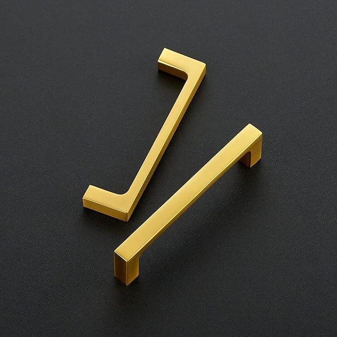 Ravinte 10 Pack Solid 4 Inch Kitchen Square Cabinet Handles Brushed Brass Cabinet Pulls Drawer Pulls Kitchen Cabinet Hardware Handles - ModernBath