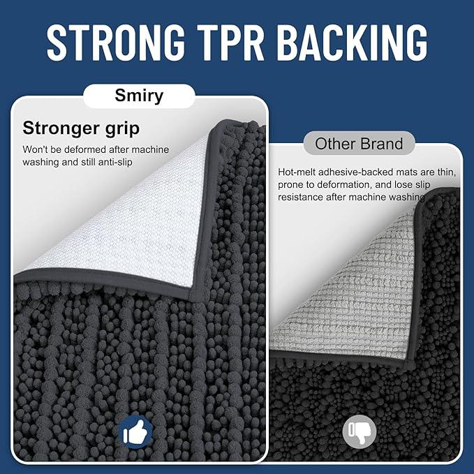 Smiry Bathroom Rugs Mat 30x20, Extra Soft Absorbent Chenille Bath Rugs, Non Slip Rubber Backing Machine Washable Quick Dry Bath Mats for Bathroom Floor, Tub, Shower, Home Decor Accessories, Dark Grey - ModernBath