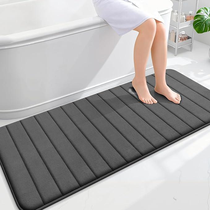 OLANLY Memory Foam Long Bathroom Rugs Runner 59x24, Super Soft Absorbent Bath Mat, Quick Dry, Machine Washable Shower Floor Rugs, Bathmat Carpet, Bathroom Home Decor Accessories, Black - ModernBath