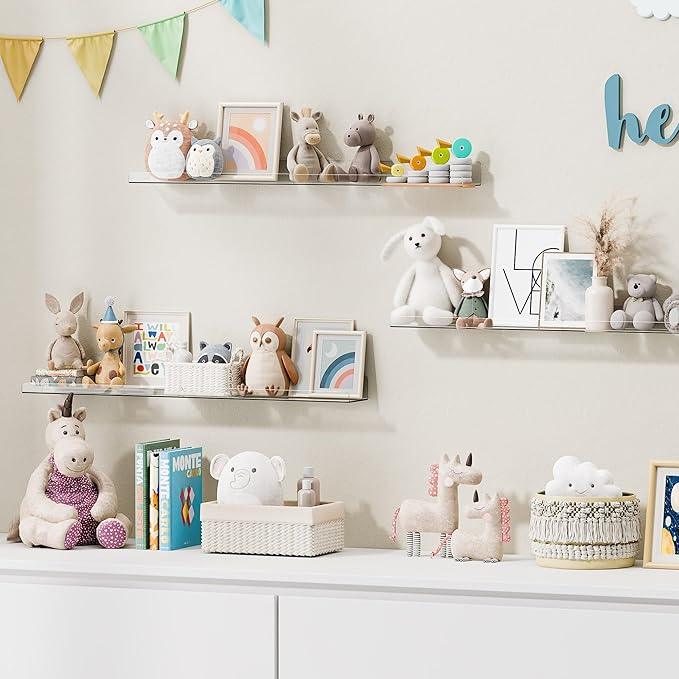 upsimples 6 Pack Acrylic Shelves for Wall Storage, 15" x 4“ Floating Bookshelves for Kids, Display Shelf Organizer for Bathroom, Bedroom, Living Room, Kitchen, Room Decor, Clear - ModernBath