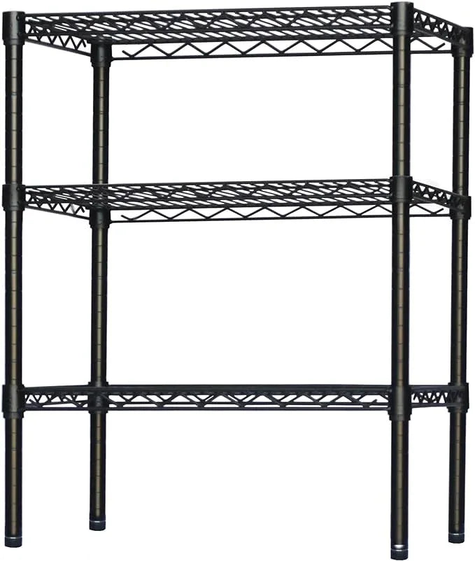 Shelving Inc. 8" d x 18" w x 34" h Black Wire Shelving with 3 Tier Shelves, Weight Capacity 300lbs Per Shelf - ModernBath