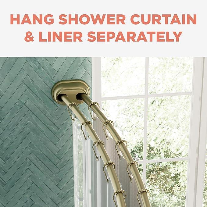 Zenna Home Rustproof Double Curved Shower Curtain Rod, No Drill Tension Mount, 50 to 72 Inches Adjustable Tension Shower Rod for Bathroom, Curves Out for Extra Room, Gold - ModernBath