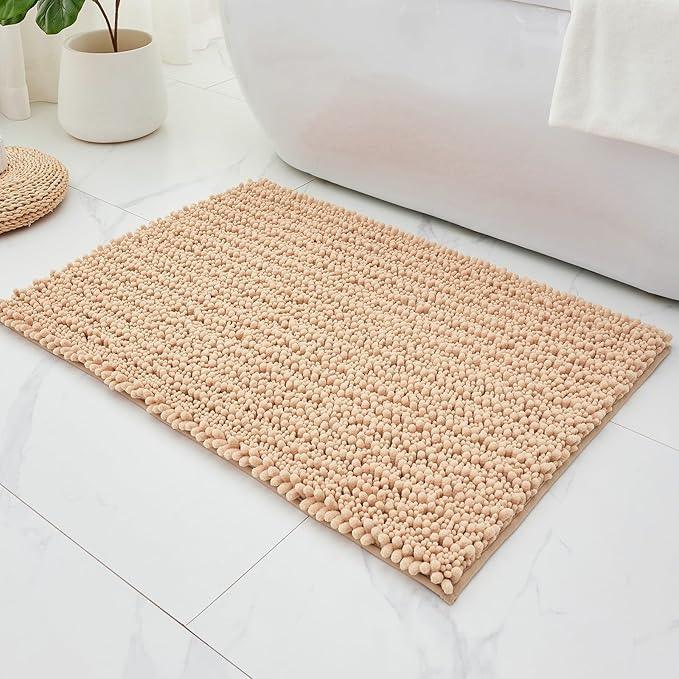 ILANGO Bathroom Rugs Beige 36x24,Extra Soft Absorbent Chenille Bath Rugs,Thick Non-Slip Shaggy Bath Mat,Machine Washable Quick Dry Bath Mats for Bathroom Floor, Tub, Shower Accessories - ModernBath