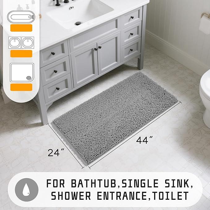 Yimobra Long Bathroom Rugs 44"x24", Extra Soft Non Slip Bath Mat for Tub, Super Absorbent Quick Dry Shaggy Rug Floor Carpet, Machine Washable,Gray - ModernBath