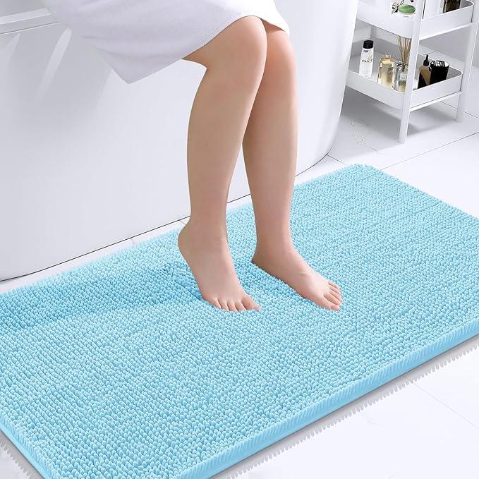 OLANLY Bathroom Rugs 44x24, Extra Soft Absorbent Chenille Bath Rugs, Rubber Backing Quick Dry, Machine Washable Bath Mats for Bathroom Floor, Tub and Shower, Home Decor Accessories, Sky Blue - ModernBath