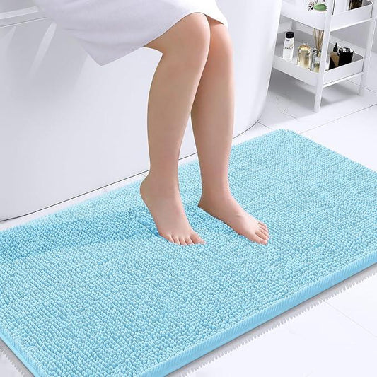 OLANLY Bathroom Rugs 44x24, Extra Soft Absorbent Chenille Bath Rugs, Rubber Backing Quick Dry, Machine Washable Bath Mats for Bathroom Floor, Tub and Shower, Home Decor Accessories, Sky Blue - ModernBath