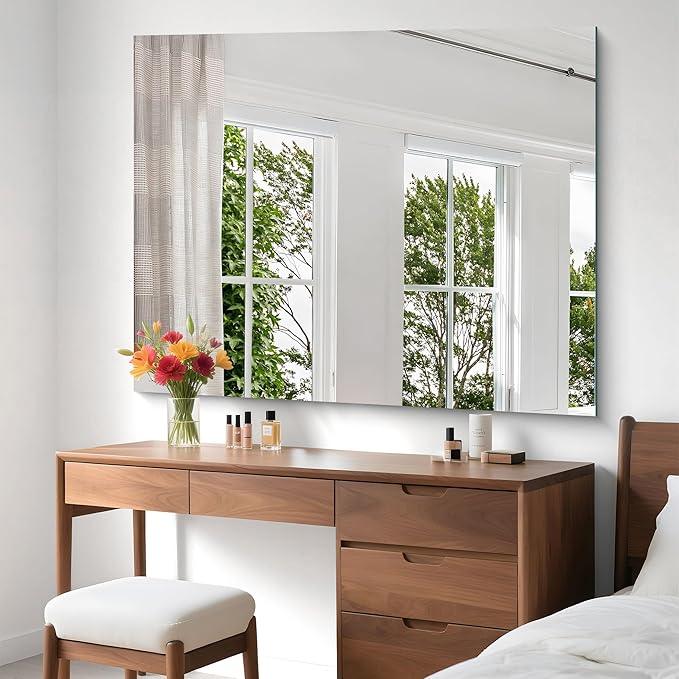 KOCUUY Large Frameless Mirror, 40x48 Inch Square Bathroom Vanity Mirror for Over Sink, Upgraded Shatterproof Unframed Design for Bedroom, Living Room, Entryway - ModernBath