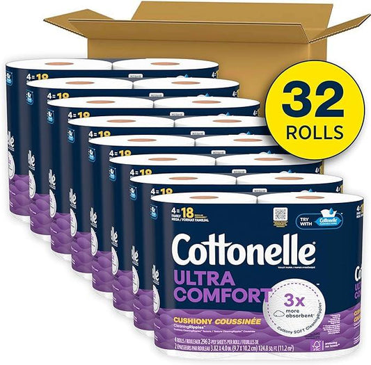 Cottonelle Ultra Comfort Toilet Paper with Cushiony CleaningRipples Texture, 32 Family Mega Rolls = 144 Regular Rolls (8 Packs of 4) - ModernBath