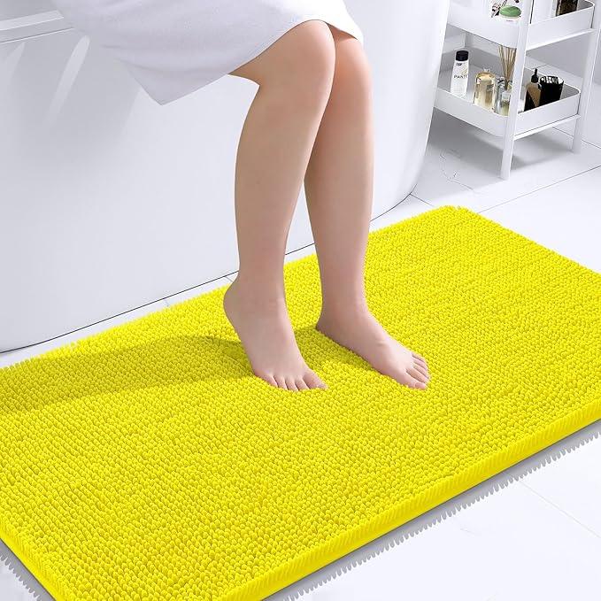 OLANLY Bathroom Rugs 44x24, Extra Soft Absorbent Chenille Bath Rugs, Rubber Backing Quick Dry, Machine Washable Bath Mats for Bathroom Floor, Tub and Shower, Home Decor Accessories, Lemon Yellow - ModernBath
