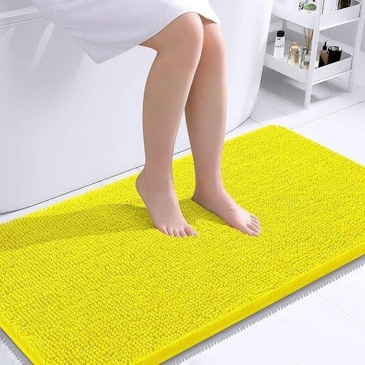 OLANLY Bathroom Rugs 44x24, Extra Soft Absorbent Chenille Bath Rugs, Rubber Backing Quick Dry, Machine Washable Bath Mats for Bathroom Floor, Tub and Shower, Home Decor Accessories, Lemon Yellow - ModernBath