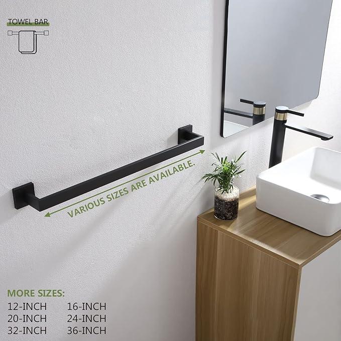 KOKOSIRI 20-Inch Single Towel Bar, Bathroom Kitchen Towel Holder, Wall Mounted SUS304 Stainless Steel Towel Rack, Matte Black, B4003BK-L20 - ModernBath