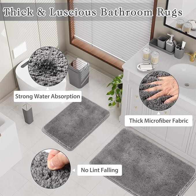 XLHOMO Grey Bathroom Accessories Set, Bathroom Sets with Shower Curtain and Rugs, Trash Can, Tray, Soap Dispenser, Soap Dish, Toothbrush Holder, Toothbrush Cup,Toilet Brush and Qtip Holders for Home - ModernBath