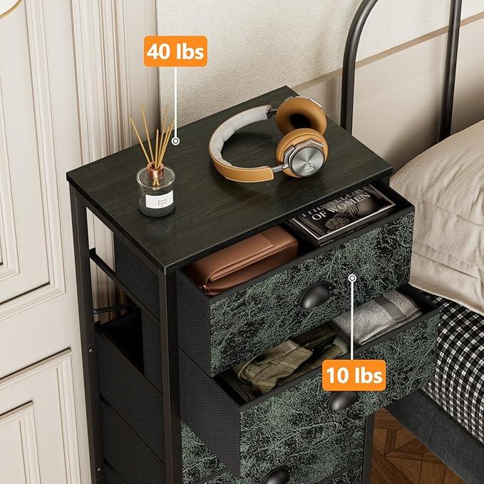 Furnulem Vertical Dresser for Bedroom,Tall Storage Tower Unit and Chest with 6 Drawers,Vintage Green Nightstand Furniture with Fabric Drawer Organizer in Dorm, Living Room,Closet,Entryway,Hallyway - ModernBath