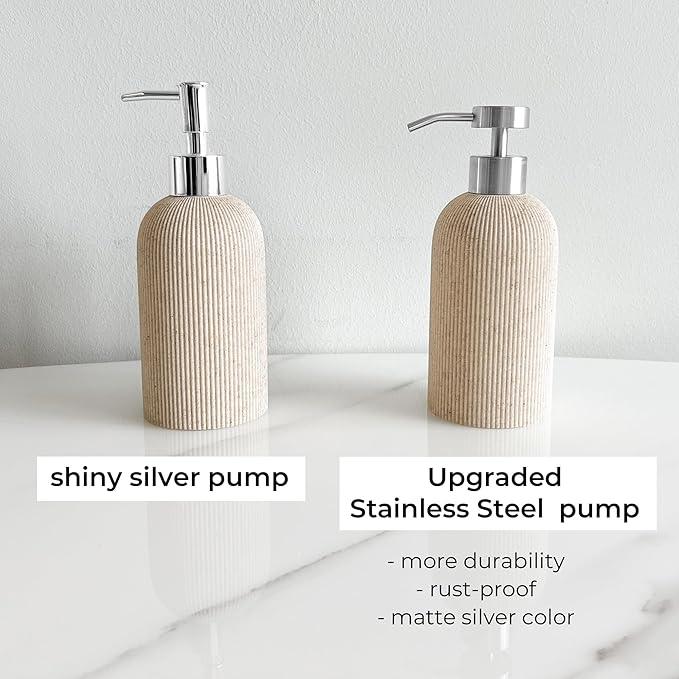 Lunestella Elegant Boho Beige Hand Soap Dispenser with Stainless Steel Pump, for Bathroom and Kitchen, Rust Proof, 7oz - ModernBath