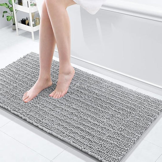 Arotive Luxury Chenille Bathroom Rug Mat, Extra Soft Thick Absorbent Shaggy Bath Rugs, Non-Slip Machine Wash Dry, Plush Bath Mats for Bathroom, Shower and Tub, 47x20, Light Grey - ModernBath