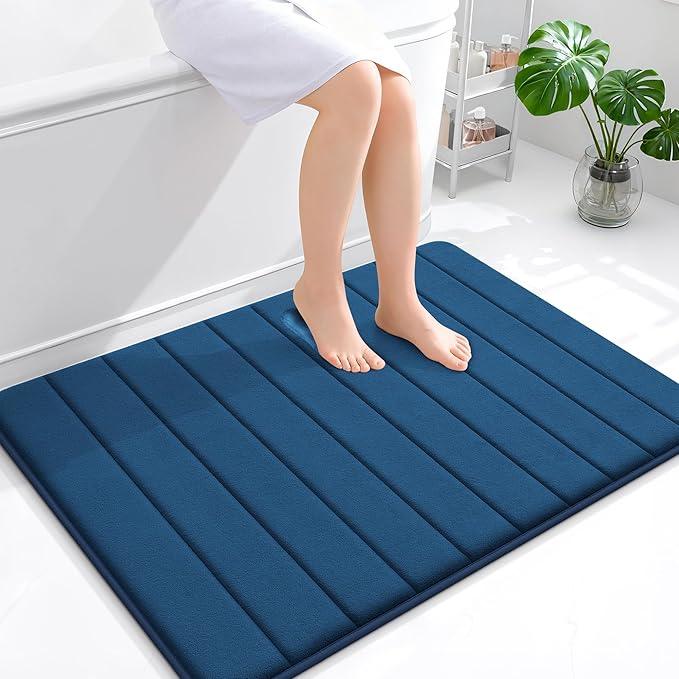 OLANLY Memory Foam Bath Mat 40x32, Super Soft Absorbent Bathroom Rugs, Quick Dry, Machine Washable Shower Floor Rugs, Bathmat Carpet, Bathroom Home Decor Accessories, Navy Blue - ModernBath