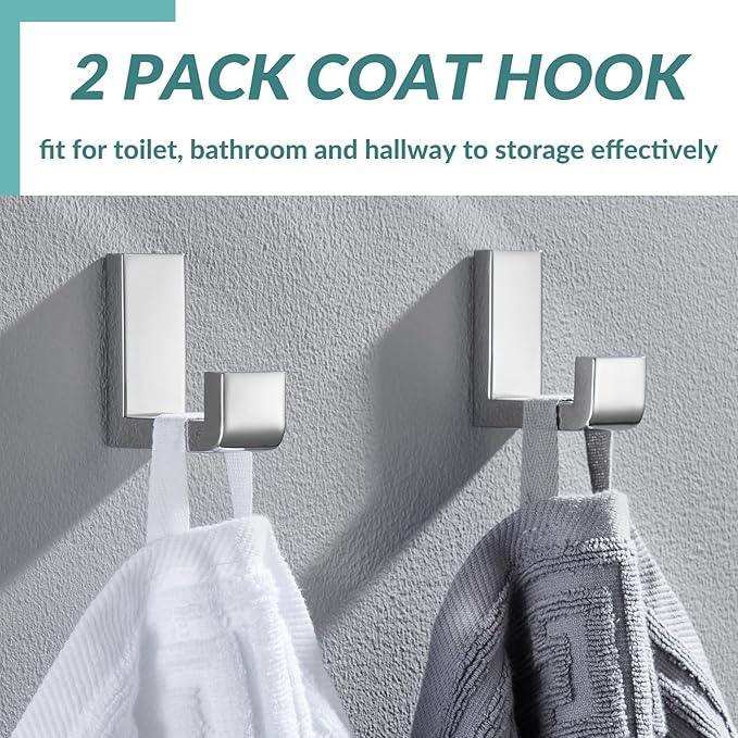 APLusee Polished Chrome Towel Hook 2 Pack, 304 Stainless Steel Robe Hook, Wall Mounted - ModernBath