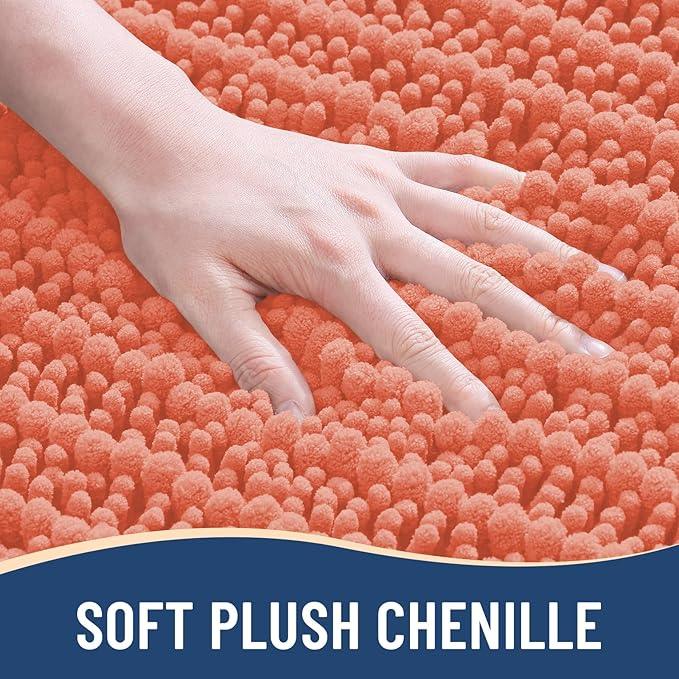 Arotive Luxury Chenille Bathroom Rug Mat, Extra Soft Thick Absorbent Shaggy Bath Rugs, Non-Slip Machine Wash Dry, Plush Bath Mats for Bathroom, Shower and Tub, 30x20, Coral - ModernBath