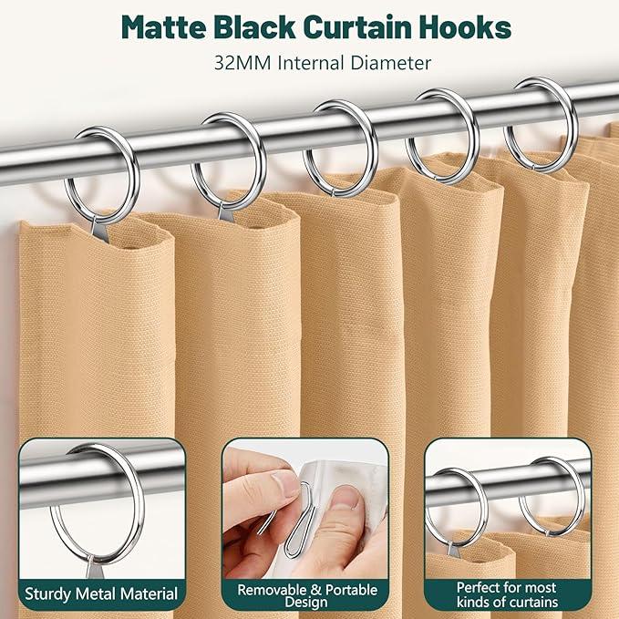 Dpyrrhic Silver 60Pcs Metal Curtain Rings and 60 Pcs Curtain Drapery Pin Hooks,Curtain Hooks for Drapes,32mm Internal Diameter for Window, Shower Curtain - ModernBath