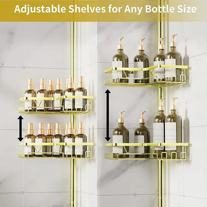 KEGII Corner Gold Shower Caddy Tension Pole - 4-Tier Rustproof Shower Rod Organizer, Floor to Ceiling Tension Rod 25-114.2 inch, Stainless Steel Corner Shower Shelf, Waterproof - ModernBath