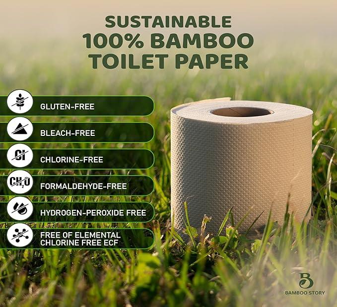 Bamboo Story Eco Toilet Paper, 12 Rolls, 3-Ply, 300 Sheets, 100% Unbleached Bamboo, Chemical-Free, PFAS-Free, Vegan, Plastic-Free, Plant-Based Tissue, FSC Certified, Gentle, Strong & Sustainable (12) - ModernBath