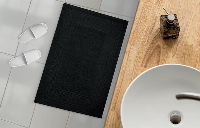 Avalon Towels Black Bath Mat - 100% Cotton Set of 2 Absorbent Bathmat - Bathroom Mats Quick Dry Bath Mats for Bathrooms (22x34 Inches) - ModernBath