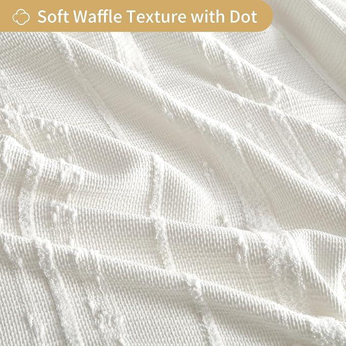 Lameirose Extra Long White Shower Curtain Boho, Cotton Blend Waffle Weave Stripe Textured Shower Curtain, Fabric Shower Curtains for Bathroom, Hotel,72 x 78 - ModernBath