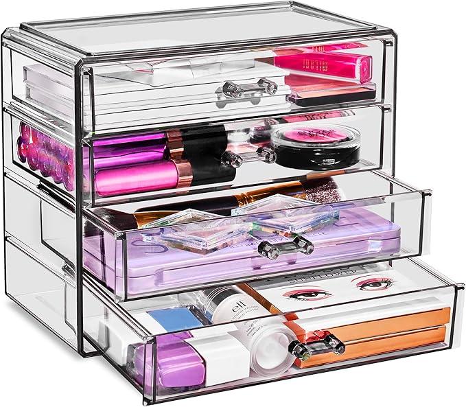 Sorbus Makeup Organizer - 4 Drawer Acrylic Make Up Organizers and Storage for Cosmetics, Jewelry, Beauty Supplies, Clear Makeup Organizer for Vanity, Girl's Room, College Dorm, Counter, Bathroom Sinks - ModernBath