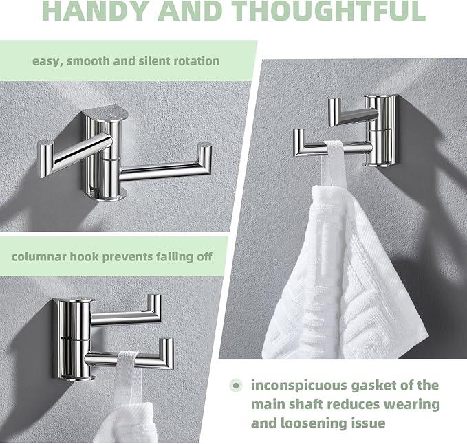 Angle Simple Swivel Robe Hook Polished Chrome, 304 Stainless Steel Bathroom Towel Double Hook for Wall - ModernBath