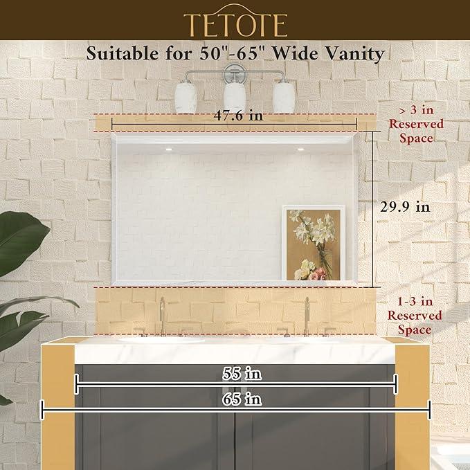TETOTE 48" x 30" Large Rectangle Mirror with Frameless Tempered Beveled Edge for Vanity and Bathroom - ModernBath