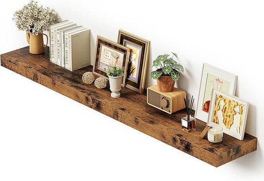 Vivelove 55 inches Long Floating Shelves for Wall, Extra Deeper & Thicker Storage Shelf for Living Room, Kitchen, Farmhouse,Wall Shelves with Invisible Brackets,Set of 1, Rustic Brown - ModernBath