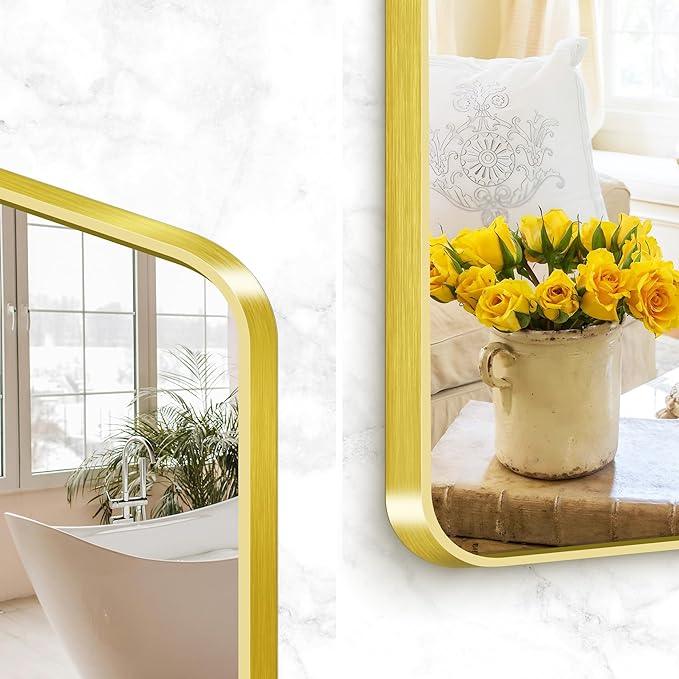 BONEWEI Gold Bathroom Mirror,48x48 inch Wall Mirror for Bathroom Wall Mounted,Round Rectangle Mirror for Bathroom Over Sink,Modern Frame for Home Decor Living Room,Bedroom Entryway,Horizontal/Vertical - ModernBath