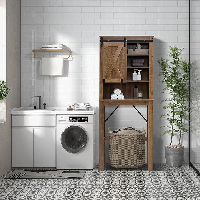 LOKO 4-Tier Over The Toilet Storage Cabinet, Bathroom Toilet Rack with 3-Position Adjustable Shelves, Freestanding Above Toilet Organizer with Anti-Toppling Devices & Non-Slip Foot Pads, Brown - ModernBath