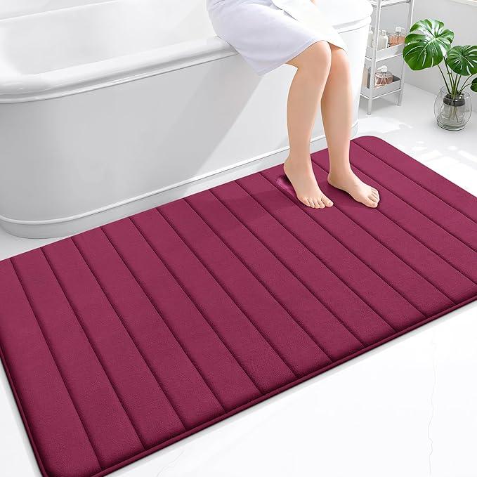 OLANLY Memory Foam Bath Mat 59x35, Super Soft Absorbent Bathroom Rugs, Quick Dry, Machine Washable Shower Floor Rugs, Bathmat Carpet, Bathroom Home Decor Accessories, Burgundy - ModernBath