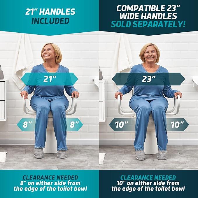 Lunderg Raised Toilet Seat with Handles - Round/Standard - Easy to Install Toilet Seat Risers for Seniors - Adds 3 Inches & Works like the one you’ve always used - Elegant design - No Hospital Vibe - ModernBath