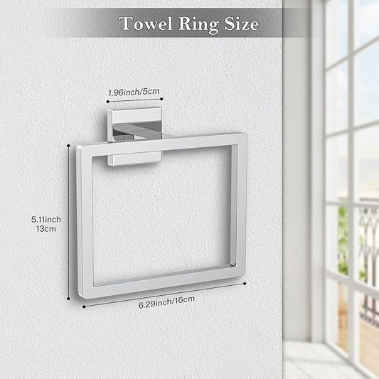 Polished Chrome Towel Ring Square Hand Towel Holder Towel Hanger Bathroom Hardware Accessories Stainless Steel Wall-Mounted Towel Rack