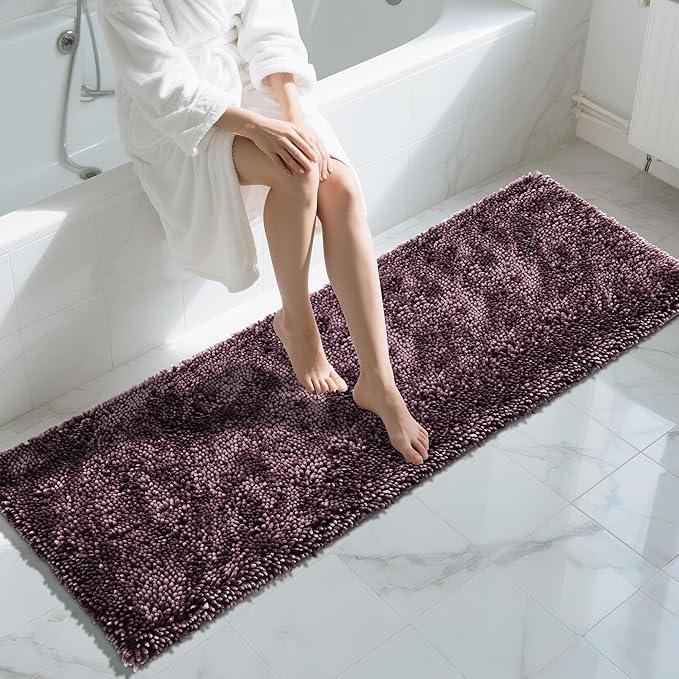 Yimobra Long Bathroom Rugs Runner 70x24 Inch, Extra Thick Soft Absorbent Chenille Bath Mat, Non Slip Machine Washable, Quick Dry Bath Rugs for Bathroom Floor, Tub and Shower, Purple Grey - ModernBath