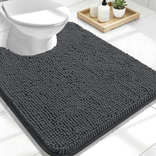 OLANLY Toilet Rugs U-Shaped 24x20, Extra Soft Absorbent Chenille Contour Bathroom Rugs for Toilet, Dry Quickly, Machine Washable, Non-Slip Bath Mat, Dark Grey - ModernBath