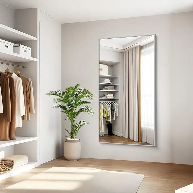 KOCUUY Silver Bathroom Mirror, 60"x30" Large Rectangle Bathroom Mirror for Wall, HD Tempered Glass, Anti-Rust Brushed Silver Frame, Modern Design for Bathroom, Bedroom, Hang Horizontal/Vertical - ModernBath