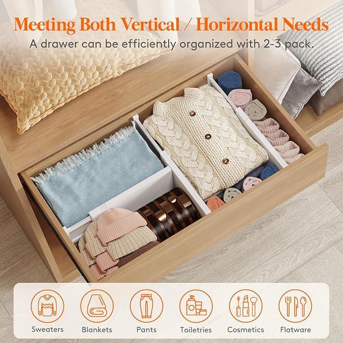 Lifewit 8 Pack Drawer Dividers 5" High, 13.5-22" Adjustable Clothes Organizers, Expandable Dresser Separators in Bedroom/Bathroom/Kitchen/Office - ModernBath