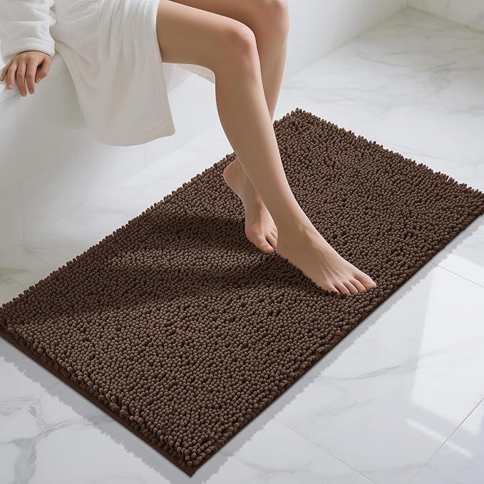 Yimobra Long Bathroom Rugs 44"x24", Extra Soft Non Slip Bath Mat for Tub, Super Absorbent Quick Dry Shaggy Rug Floor Carpet, Machine Washable,Brown - ModernBath