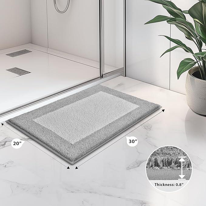 anllugs Bathroom Rugs 20" x 30", Non-Slip Extra Soft Absorbent Bath Rugs, Machine Washable Quick Dry Bath Mats for Bathroom Floor, Shower, Bathtub and Sink, Light Grey & Grey - ModernBath