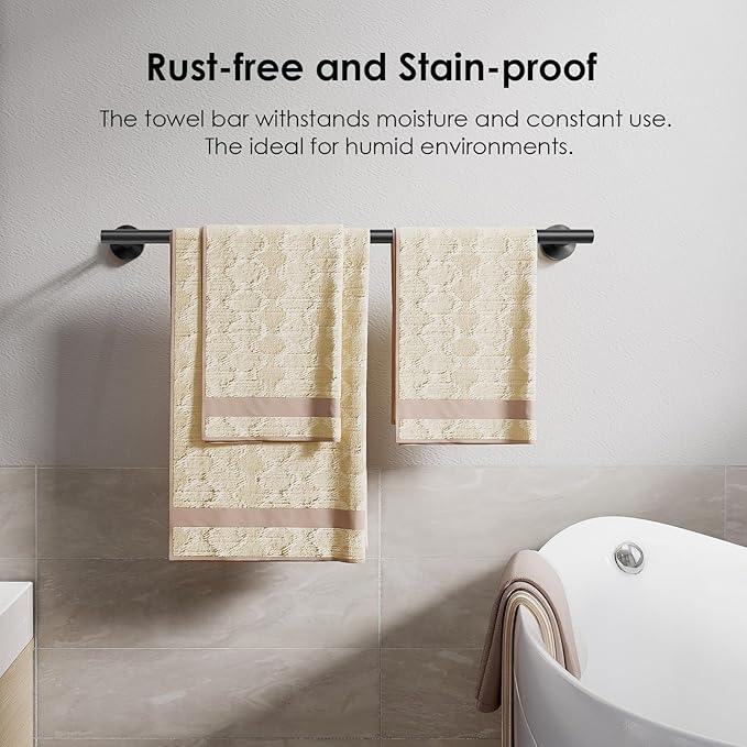 FORIOUS Towel Bar Wall Mounted, Stainless Steel Towel Racks for Bathroom, Includes Wall Mounting Hardware (Matte Black, 14 Inch) - ModernBath