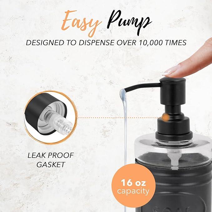 Autumn Alley Adorable 3 Piece Modern Farmhouse Bathroom Accessory Set for Sink/Vanity - Matte Black Soap Dispenser, Cotton Ball Container with Lid, Qtip Organizer – Rustic Farmhouse Bathroom Decor - ModernBath