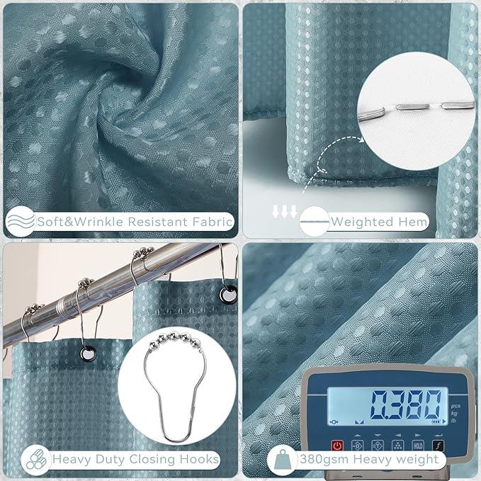 XLHOMO Bathroom Set - Light Blue Bathroom Accessories Set, Bathroom Sets with Shower Curtain and Rugs, 25PC Shower Curtain Set with Hooks, Soap Dispenser, Soap Dish, Toilet Brush Holder and Trash Can - ModernBath