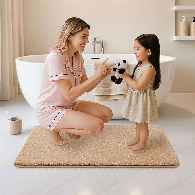 COSY HOMEER Bath Rugs for Bathroom Extra Thick - Anti-Slip Bath Mats Soft Plush Yarn Shaggy 100% Strong Mirco Polyeste Mat Living Room Bedroom Mat Floor Water Absorbent(Beige,24x48 - Inches) - ModernBath