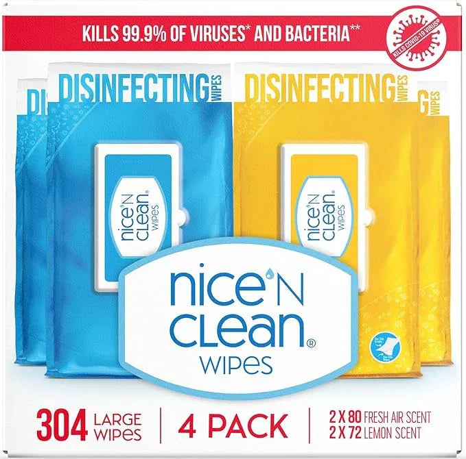 Nice 'N Clean Disinfecting Surface Wipes 304ct | Cleans & Disinfects Home & Kitchen Surfaces | Fresh & Lemon Scent - ModernBath